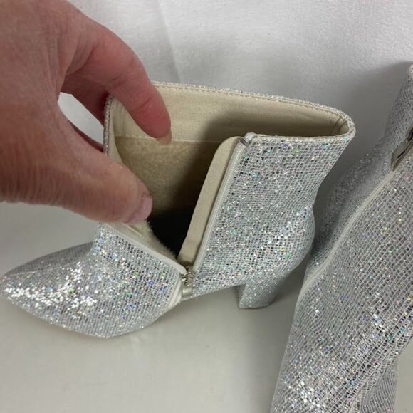 Sparkly Sliver Side Zip Ankle Pointed Toe Disco Boots  Women's Sz 9. - Picture 4 of 6
